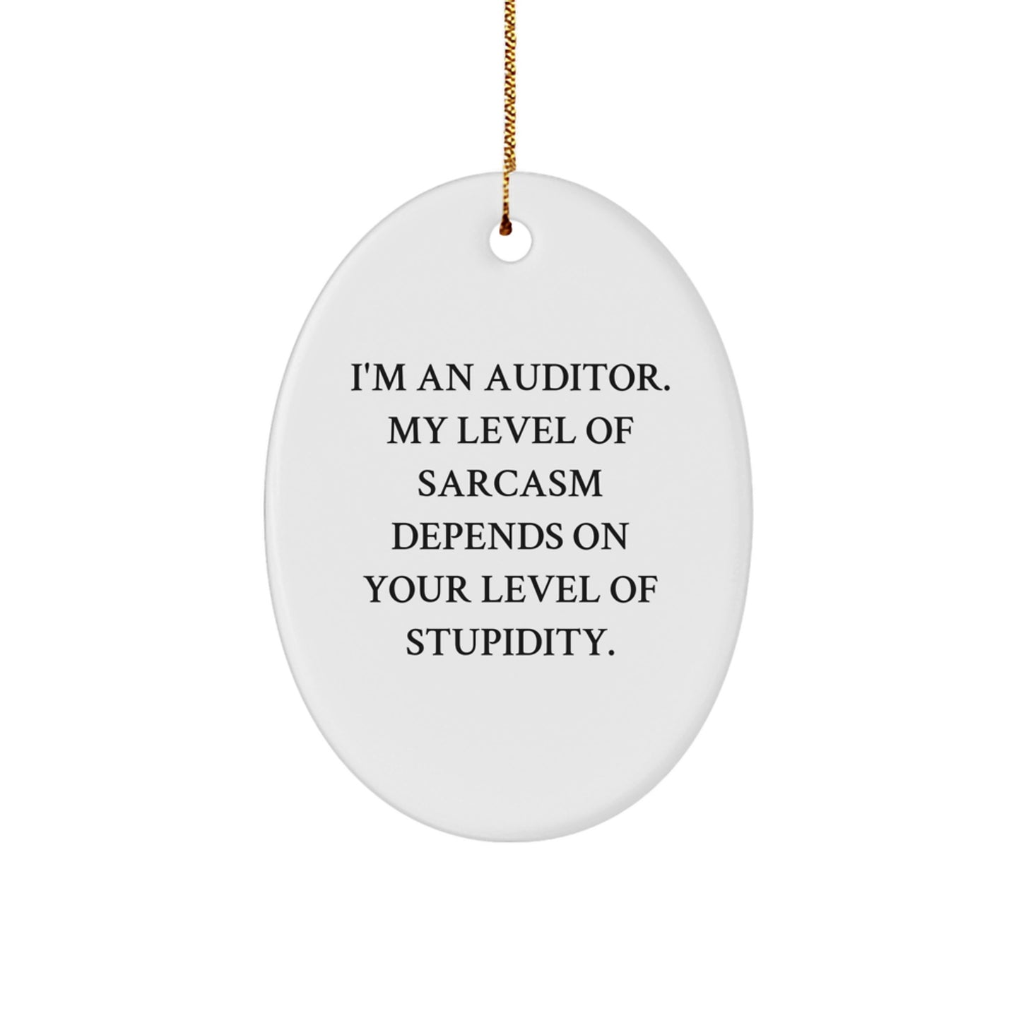 Funny Auditor Gifts from Friends, Men to Women, Coworkers, Family for Christmas Unique Decorations Oval Ornament, I'm An Auditor My Level Of Sarcasm Depends On Your Level Of Stupidity. - Image 1