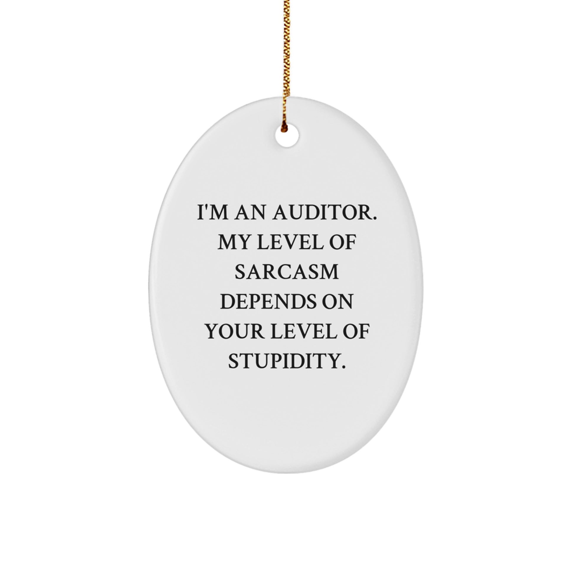 Funny Auditor Gifts from Friends, Men to Women, Coworkers, Family for Christmas Unique Decorations Oval Ornament, I'm An Auditor My Level Of Sarcasm Depends On Your Level Of Stupidity. - Image 1