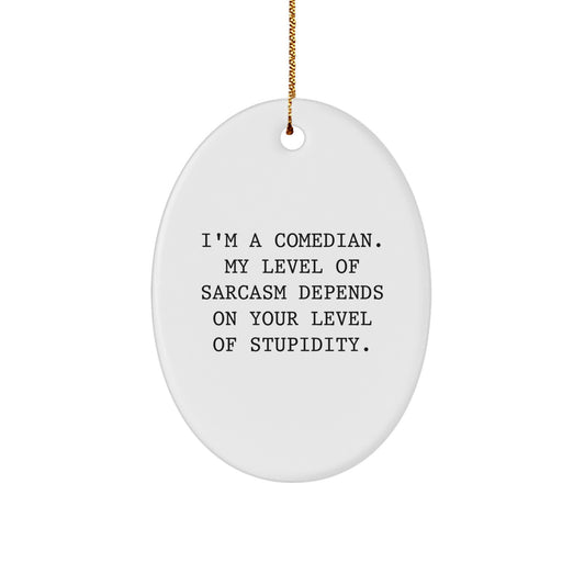 Funny Comedian Gifts from Men to Comedian Friends, Oval Ornament, I'm A Comedian My Level Of Sarcasm Depends On Your Level Of Stupidity, Christmas Unique Decorations - Image 1