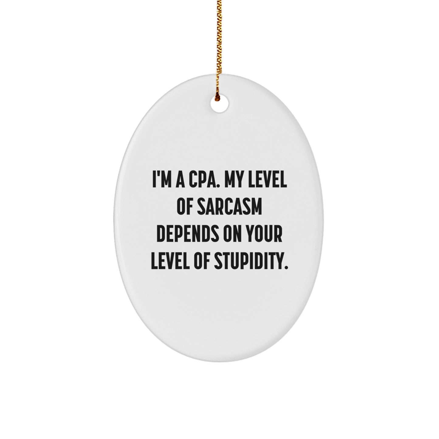 Funny CPA Gifts from Friends, Oval Ornament for Men or Women, Christmas Unique Decorations - 'I'm A Cpa. My Level Of Sarcasm Depends On Your Level Of Stupidity.' - Image 1