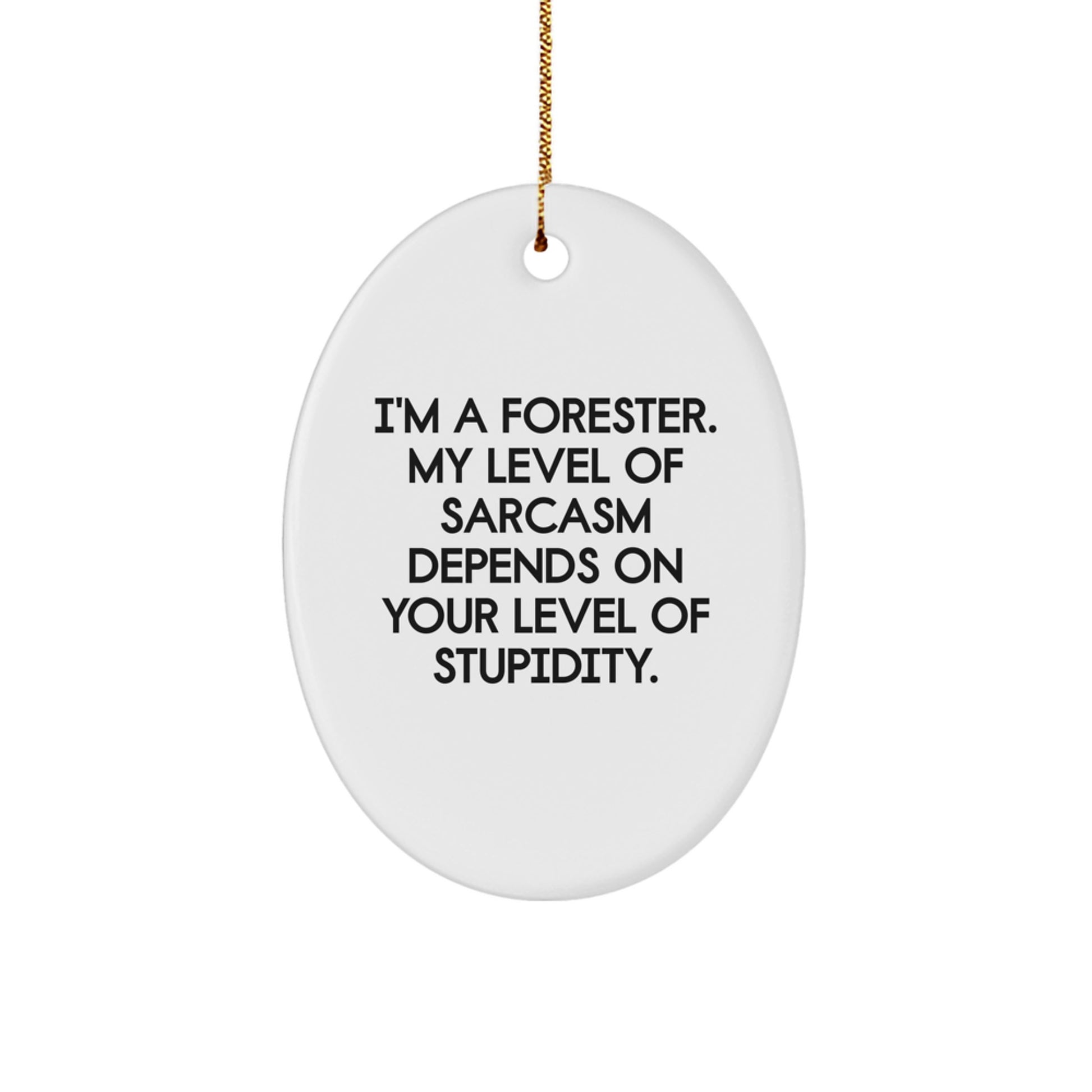 Funny Christmas Unique Gifts from Friends for Forester, Oval Ornament with Sarcasm Humor, White - Image 1