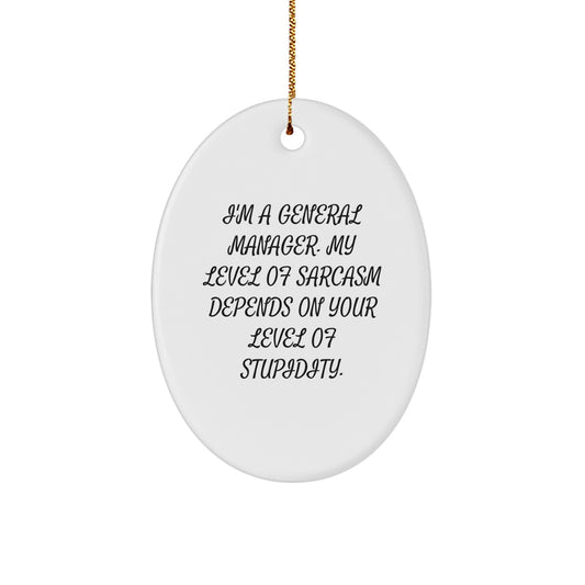 Funny General Manager Gifts for Men Oval Ornament with Sarcasm Quote for Christmas Unique Presents from Friends - Image 1