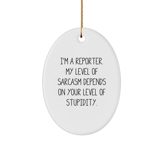 Funny Quote Reporter Oval Ornament, Gifts from Friends, Christmas Unique Gifts for Reporter, Oval Ornament, White, Sarcasm Humor - Image 1