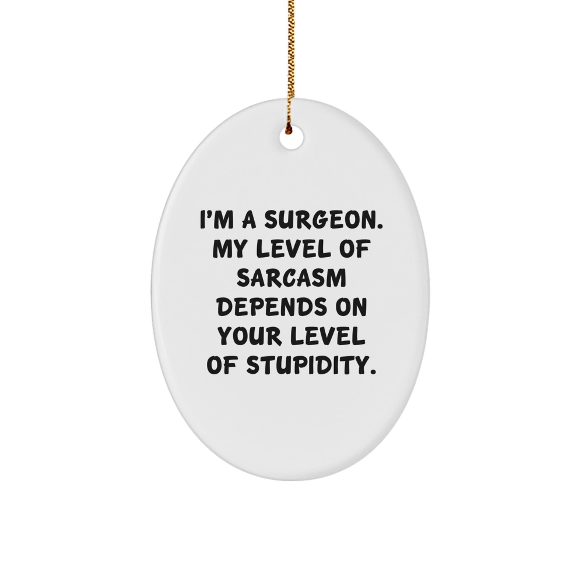 Funny Surgeon Gifts from Friends for Men Surgeon Oval Ornament Christmas Unique Decorations - 'I'm A Surgeon. My Level Of Sarcasm Depends On Your Level Of Stupidity.' - Image 1