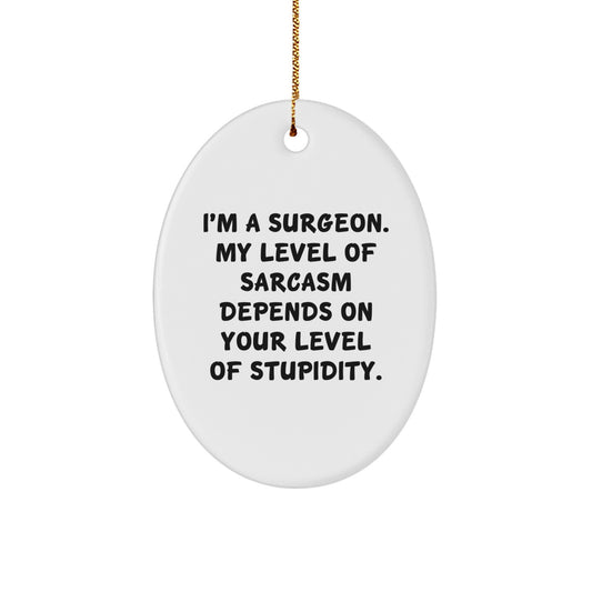 Funny Surgeon Gifts from Friends for Men Surgeon Oval Ornament Christmas Unique Decorations - 'I'm A Surgeon. My Level Of Sarcasm Depends On Your Level Of Stupidity.' - Image 1