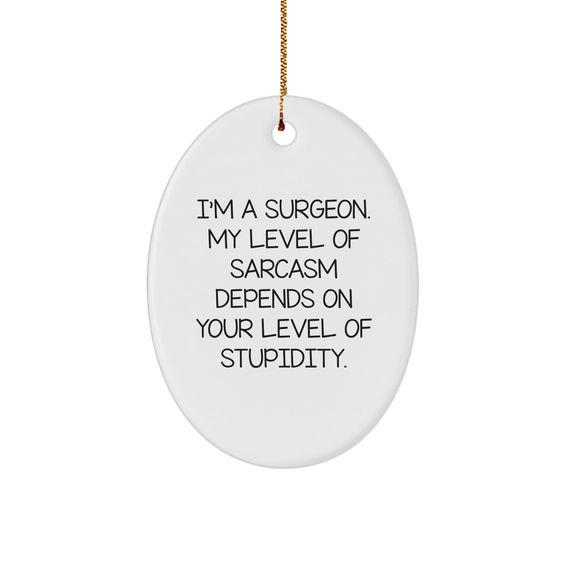 Funny Surgeon Gifts from Family - I'm A Surgeon, My Level Of Sarcasm Depends On Your Level Of Stupidity Christmas Oval Ornament for Surgeon Friends, Men, Women - Image 1