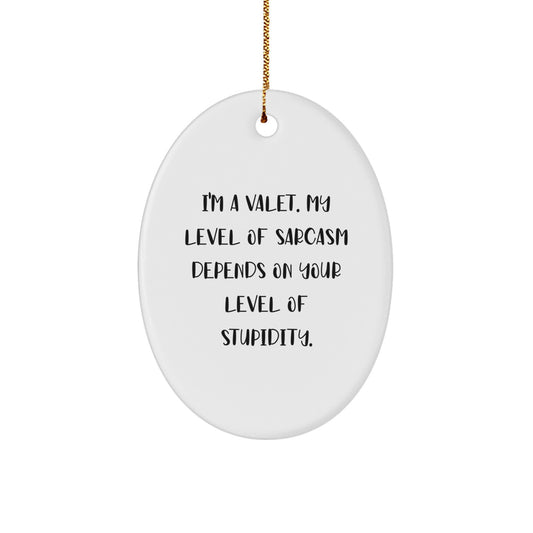 Funny Valet Christmas Oval Ornament Gifts from Men for Valet Valets, I'm A Valet. My Level Of Sarcasm Depends On Your Level Of Stupidity. - Image 1