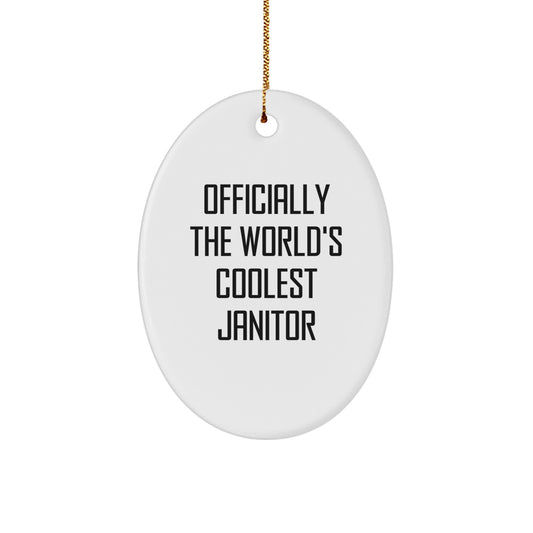 Funny Janitor Gifts - 'Officially The World's Coolest Janitor' Oval Ornament for Christmas - Image 1