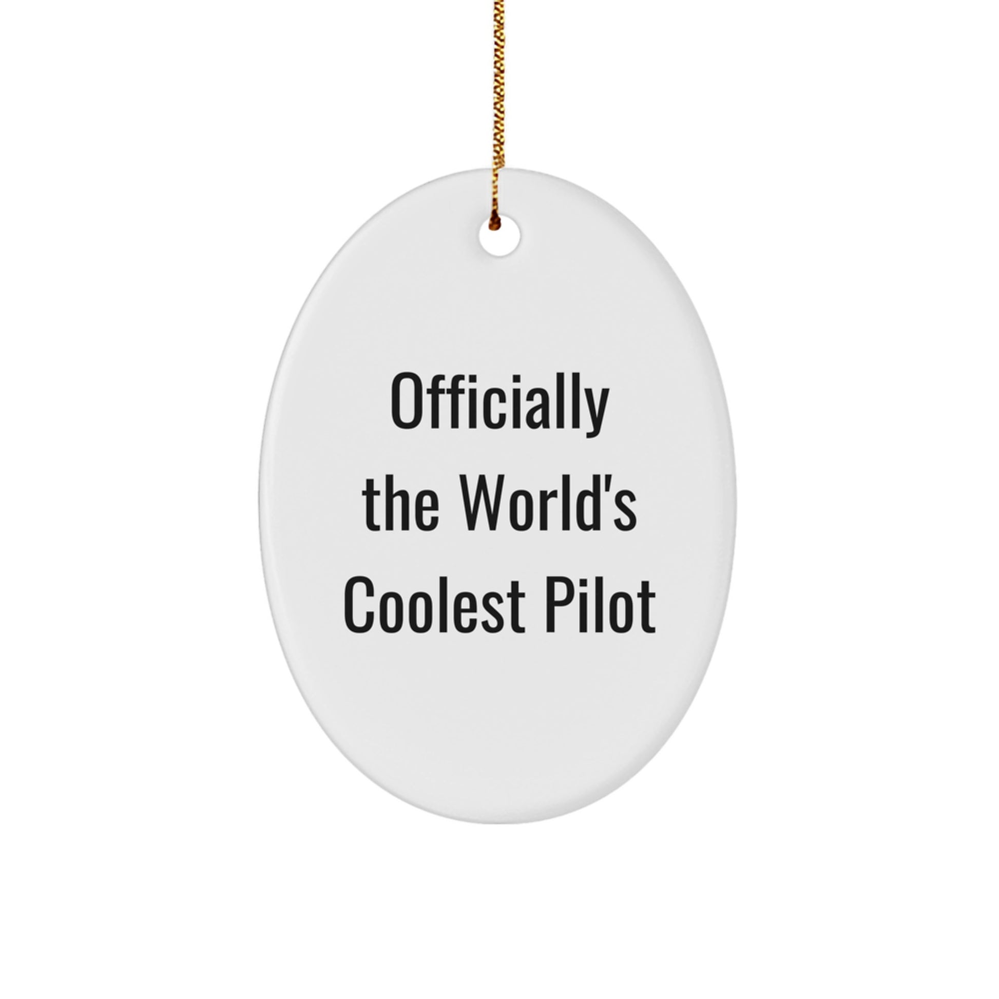 Pilot Gifts from Men to Friends - 'Officially The World's Coolest Pilot' Oval Ornament, White, Christmas Unique Gifts - Image 1