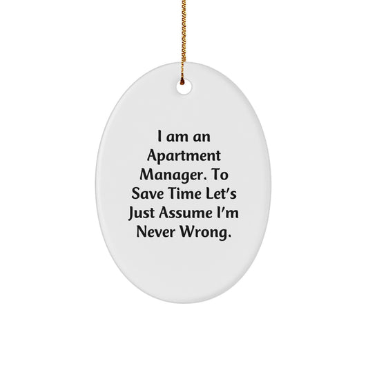Funny Apartment Manager Gifts for Her - Christmas Unique Gifts from Friends to Apartment Manager - Oval Ornament with Humorous Quote I Am An Apartment Manager - Image 1
