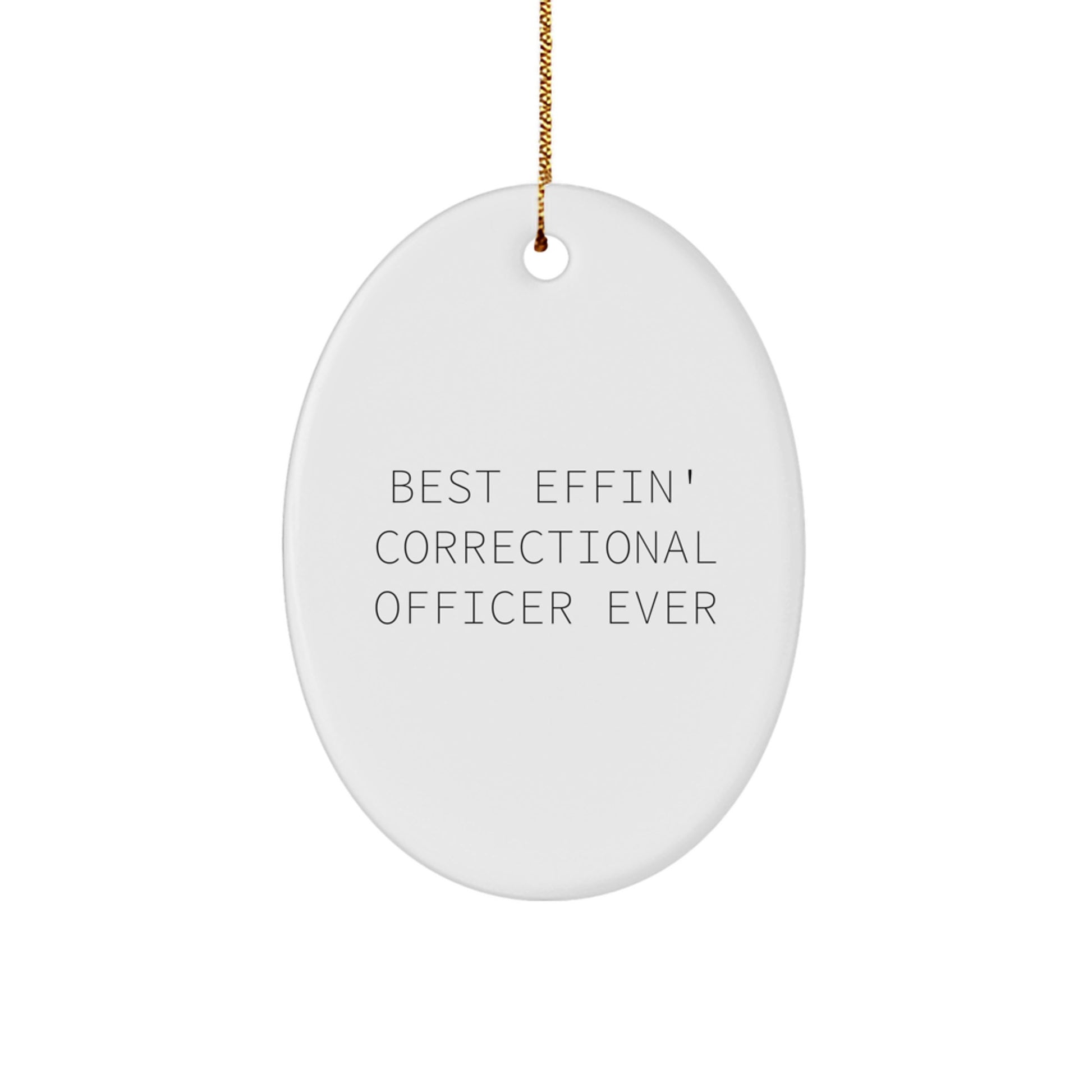 Funny Correctional Officer Gifts for Men, Best Effin' Correctional Officer Ever Oval Ornament, Unique Christmas Decorations - Image 1