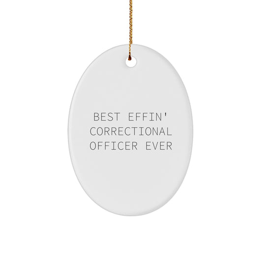 Funny Correctional Officer Gifts for Men, Best Effin' Correctional Officer Ever Oval Ornament, Unique Christmas Decorations - Image 1