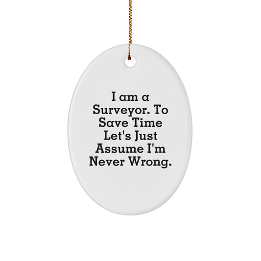 Funny Surveyor Gift for Men, Oval Ornament with Humorous Quote, Unique Christmas Memorable Presents from Friends and Family - Image 1