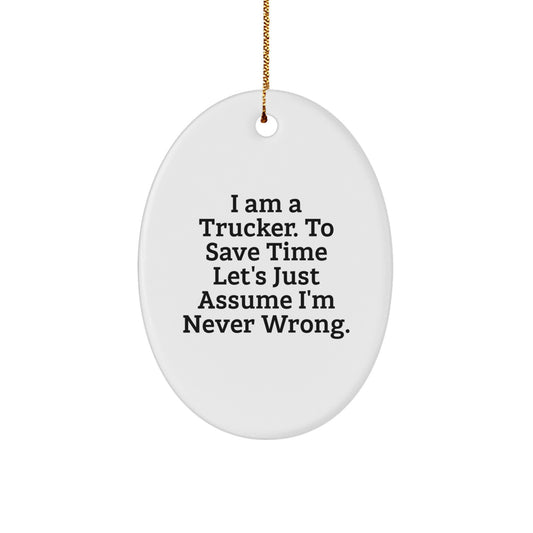 Funny Trucker Gifts for Him - Oval Ornament with I'm Never Wrong Quote - Christmas Unique Gifts from Friends to Family - Image 1
