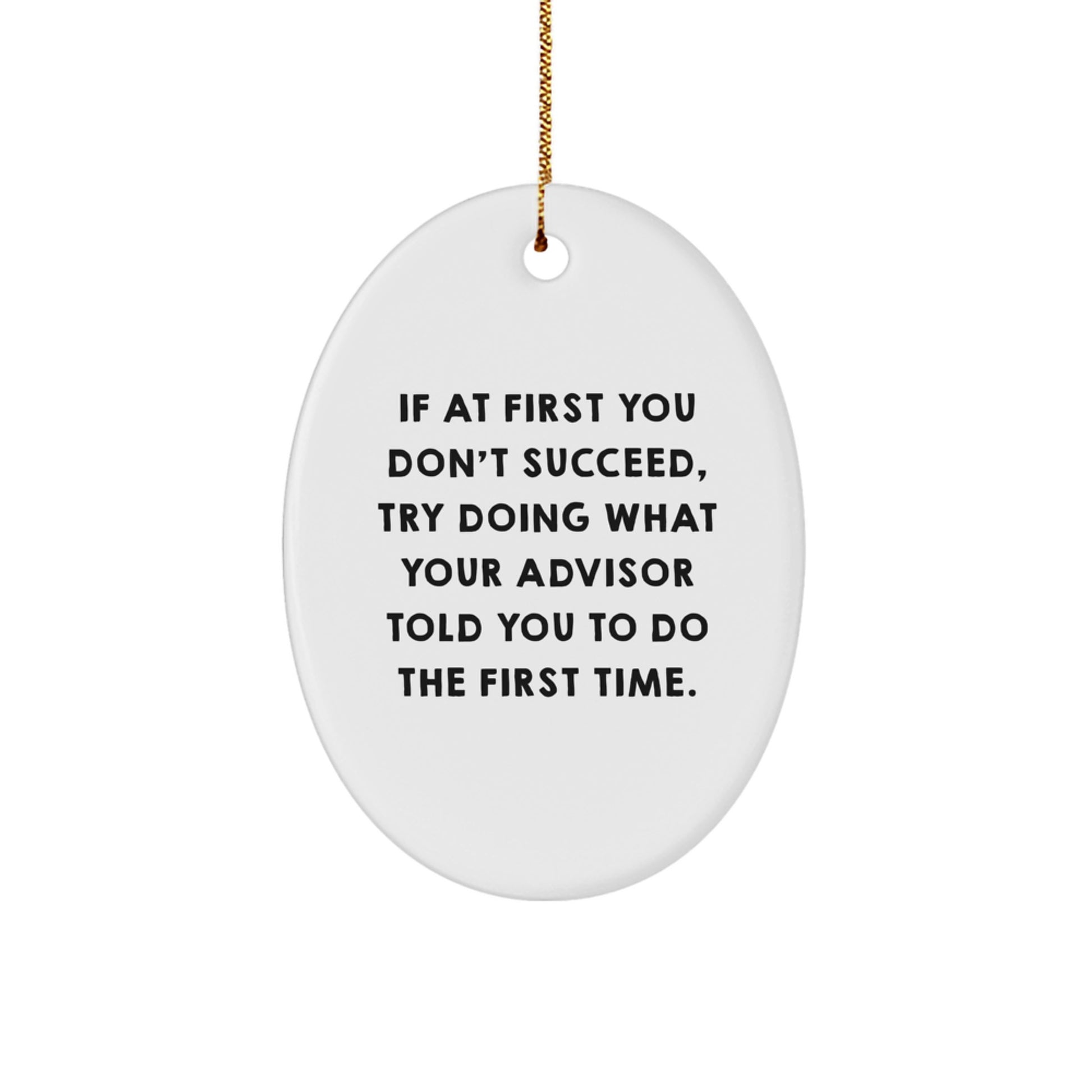 Funny Advisor Gifts from Men - Oval Ornament with Quote 'If At First You Don't Succeed, Try Doing What Your Advisor Told You To Do The First Time.' for Christmas - Image 1