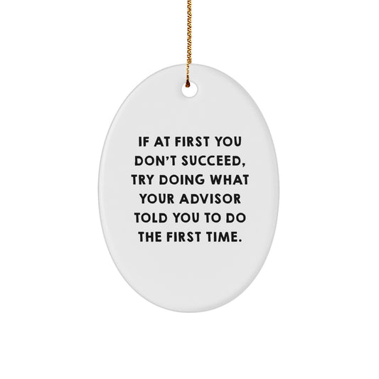 Funny Advisor Gifts from Men - Oval Ornament with Quote 'If At First You Don't Succeed, Try Doing What Your Advisor Told You To Do The First Time.' for Christmas - Image 1