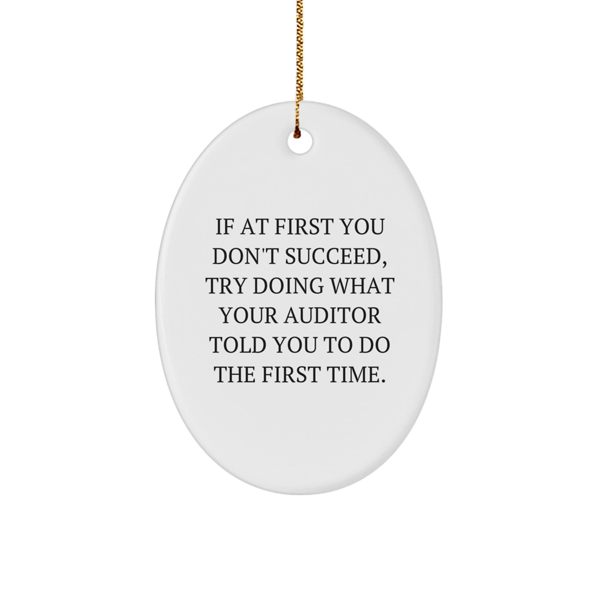Funny Auditor Gifts Oval Ornament, If At First You Don't Succeed, Try Doing What Your Auditor Told You To Do The First Time. Gifts from Friends to Family during Christmas - Image 1