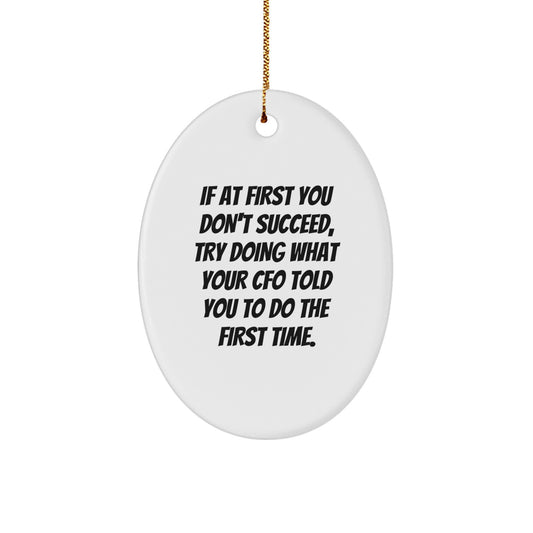 CFO Gifts from Family - Oval Ornament for Christmas with Funny Quote, 'If At First You Don't Succeed, Try Doing What Your CFO Told You To Do The First Time.' - Image 1