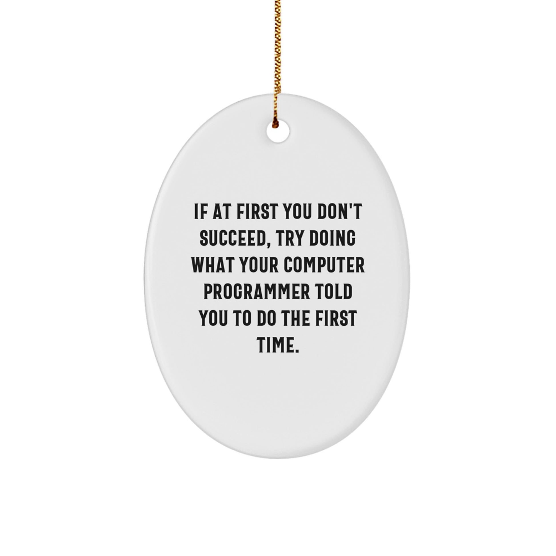 Funny Computer Programmer Gifts from Friends for Men - Oval Ornament with Inspirational Quote, Christmas Unique Decorations, Oval Shaped MDF Wood with High Gloss Finish - Image 1