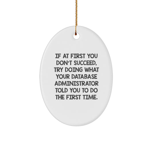 Funny Database Administrator Gifts, Oval Ornament for Christmas Unique Presents from Family to Friends, If You Don't Succeed Try Doing What DBA Told You Quotes - Image 1