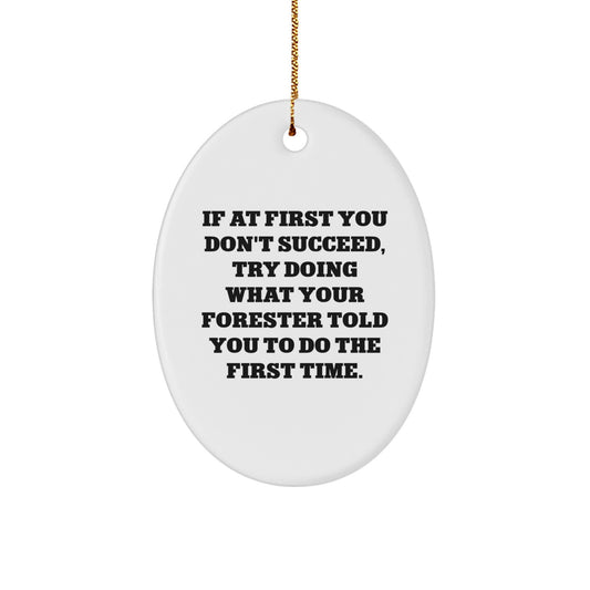 Gifts from Forester Lovers, Funny Forester Oval Ornament, White Christmas Unique Gifts for Forester Enthusiasts - Image 1
