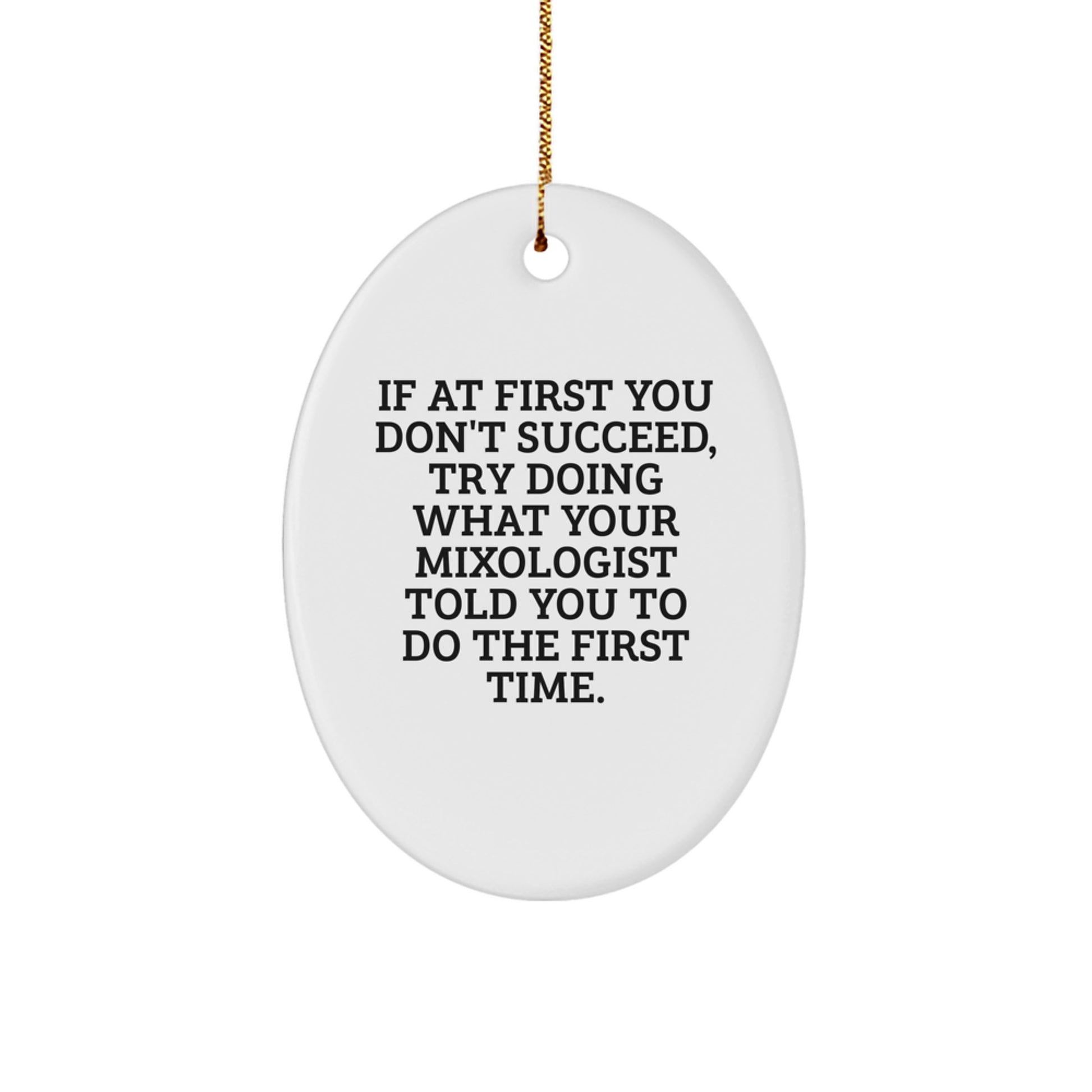 Funny Mixologist Gifts Oval Ornament Quote 'If At First You Don't Succeed, Try Doing What Your Mixologist Told You To Do The First Time.' Gifts from Friends to Family - Image 1
