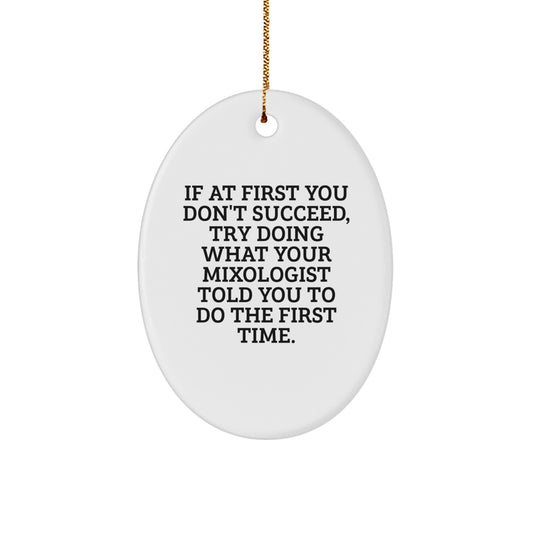 Funny Mixologist Gifts Oval Ornament Quote 'If At First You Don't Succeed, Try Doing What Your Mixologist Told You To Do The First Time.' Gifts from Friends to Family - Image 1