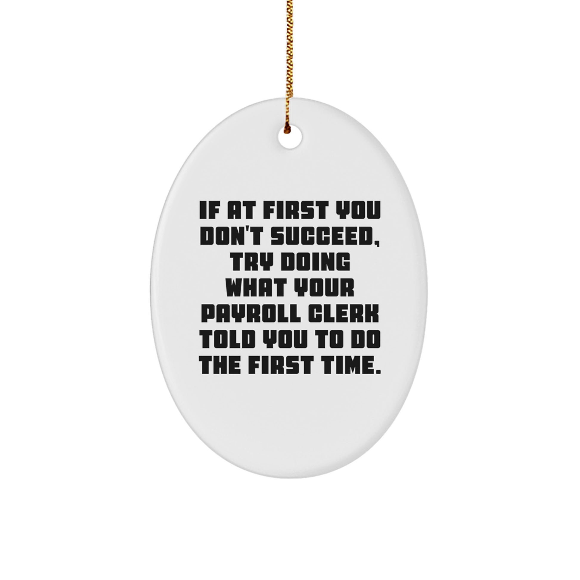 Funny Payroll Clerk Gifts - Oval Ornament with Quote 'If At First You Don't Succeed...' - Gifts from Friends for Payroll Clerk - Image 1