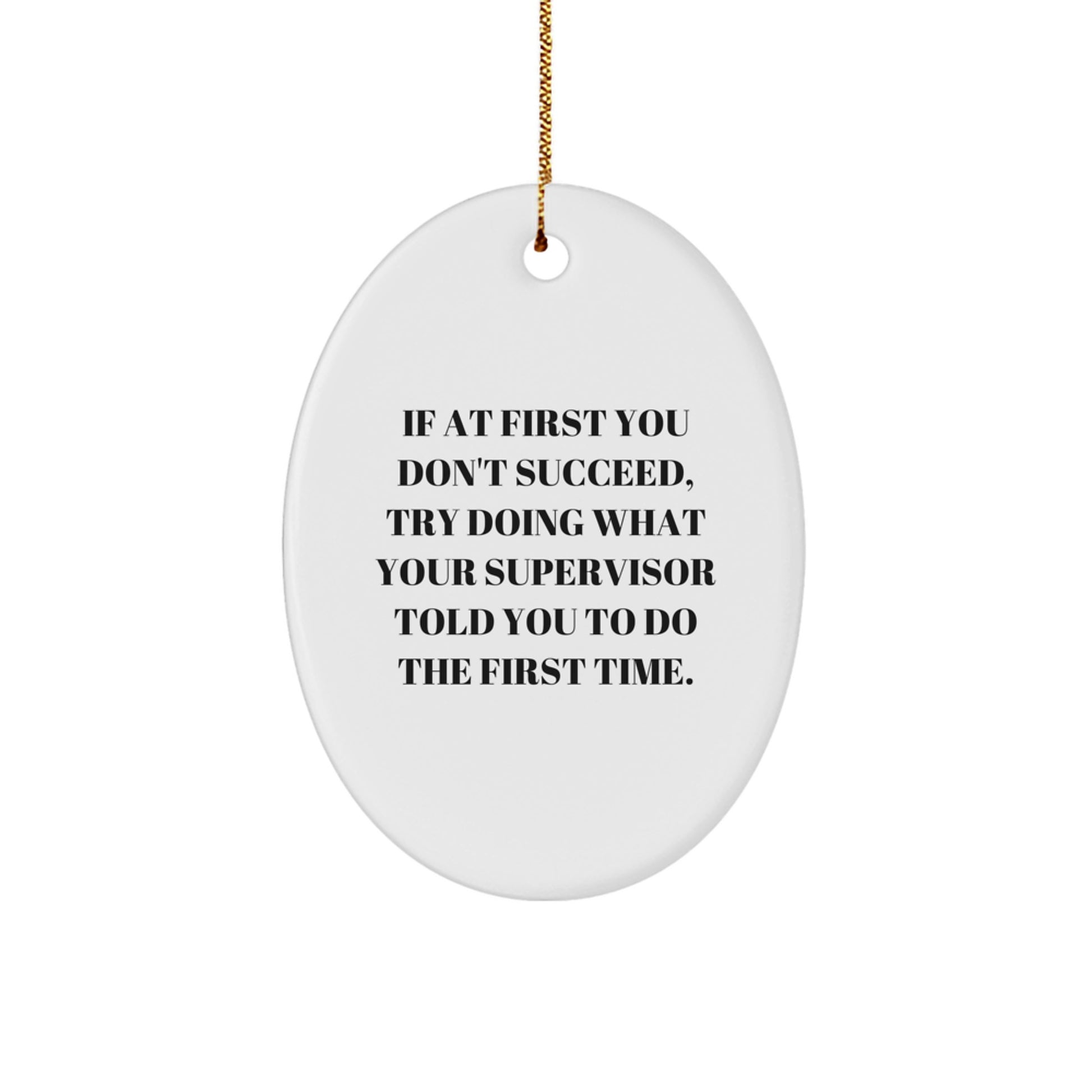 Funny Supervisor Christmas Unique Gifts from Friends and Family, Oval Ornament, If You Don't Succeed Try Doing What Your Supervisor Said First Time - Image 1