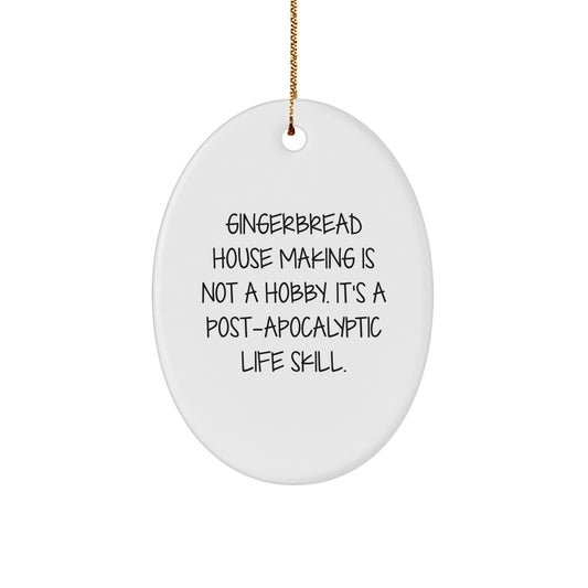Gingerbread House Making Keepsake Oval Ornament for Him Christmas Gift - Image 1