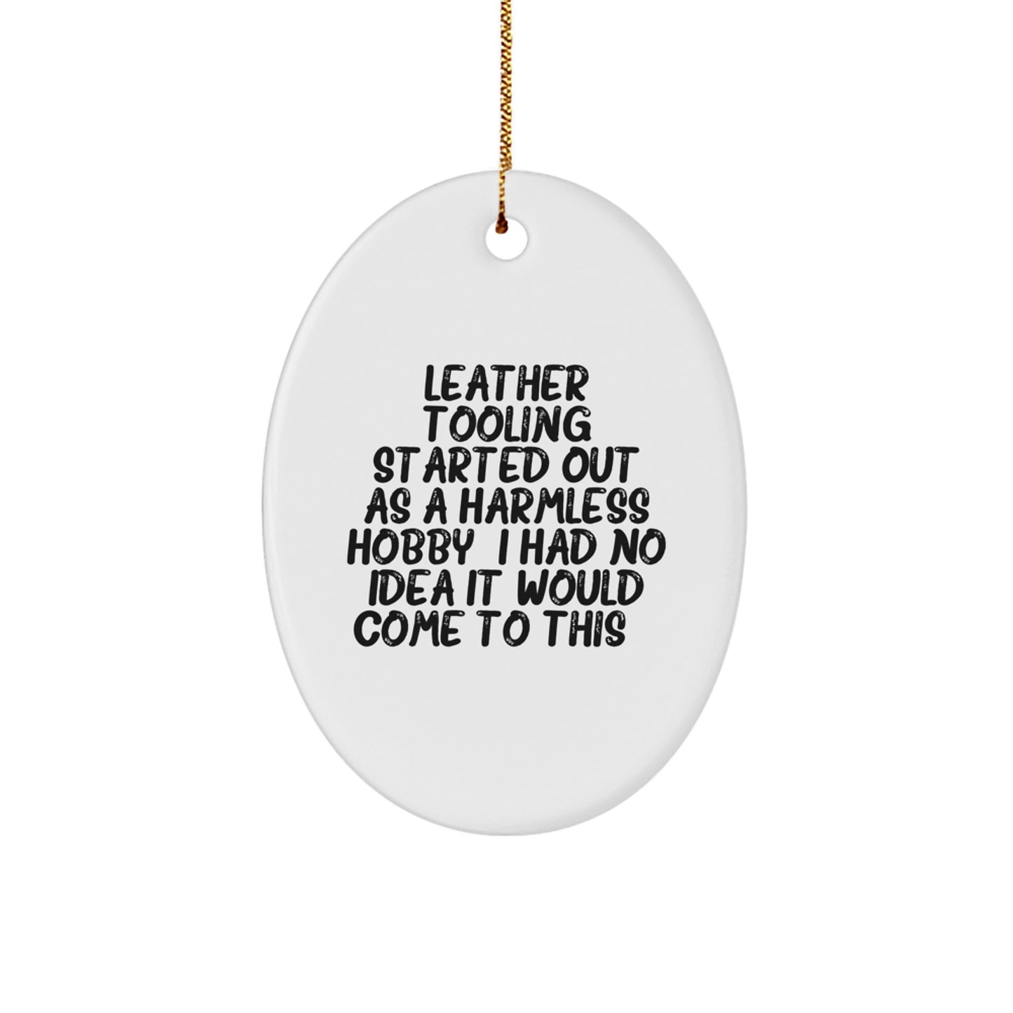 Christmas Gift for Her Leather Tooling Oval Ornament Present - Image 1