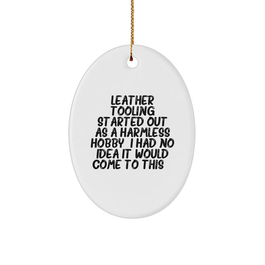 Christmas Gift for Her Leather Tooling Oval Ornament Present - Image 1