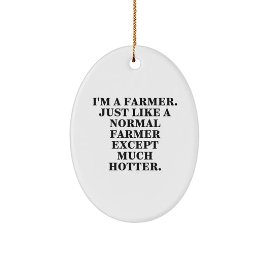 Funny Farmer Gifts from Friends for Christmas - Oval Ornament - 'I'm A Farmer. Just Like A Normal Farmer Except Much Hotter.' Decor for Home - Image 1