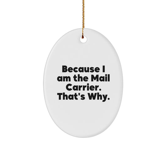 Funny Mail Carrier Gifts from Family, Unique Oval Ornament Because I Am The Mail Carrier. That's Why. for Christmas - Image 1