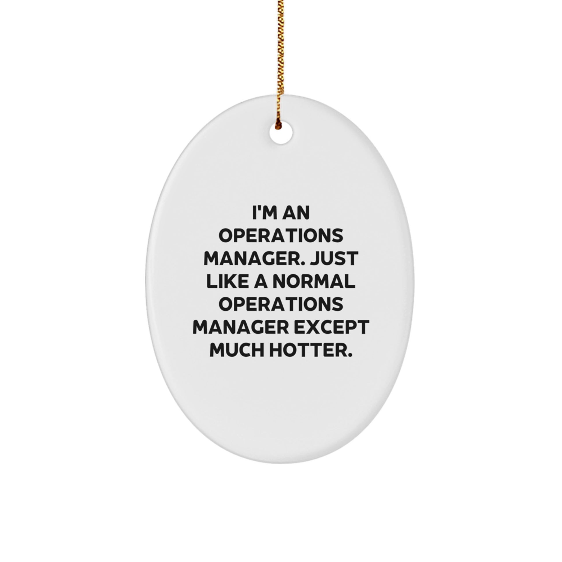 Funny Operations Manager Gifts, Christmas Unique Gifts for Office, Oval Ornament, 'I'm An Operations Manager. Just Like A Normal Operations Manager Except Much Hotter.' - Image 1