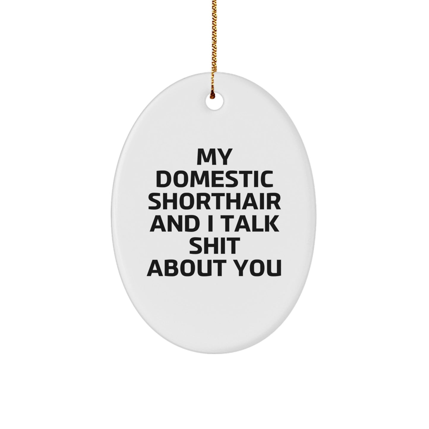 Domestic Shorthair Cat Oval Ornament Funny Gift for Cat Lovers 'My Domestic Shorthair And I Talk Shit About You' Christmas Unique Gifts from Friends to Family - Image 1