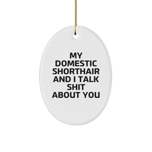 Domestic Shorthair Cat Oval Ornament Funny Gift for Cat Lovers 'My Domestic Shorthair And I Talk Shit About You' Christmas Unique Gifts from Friends to Family - Image 1