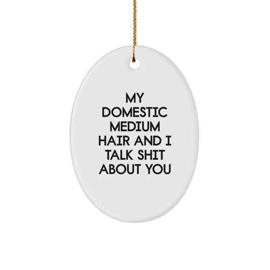 Funny Domestic Medium Hair Cat Gifts for Friends and Family, Oval Ornament, My Domestic Medium Hair And I Talk Shit About You Christmas Unique - Image 1