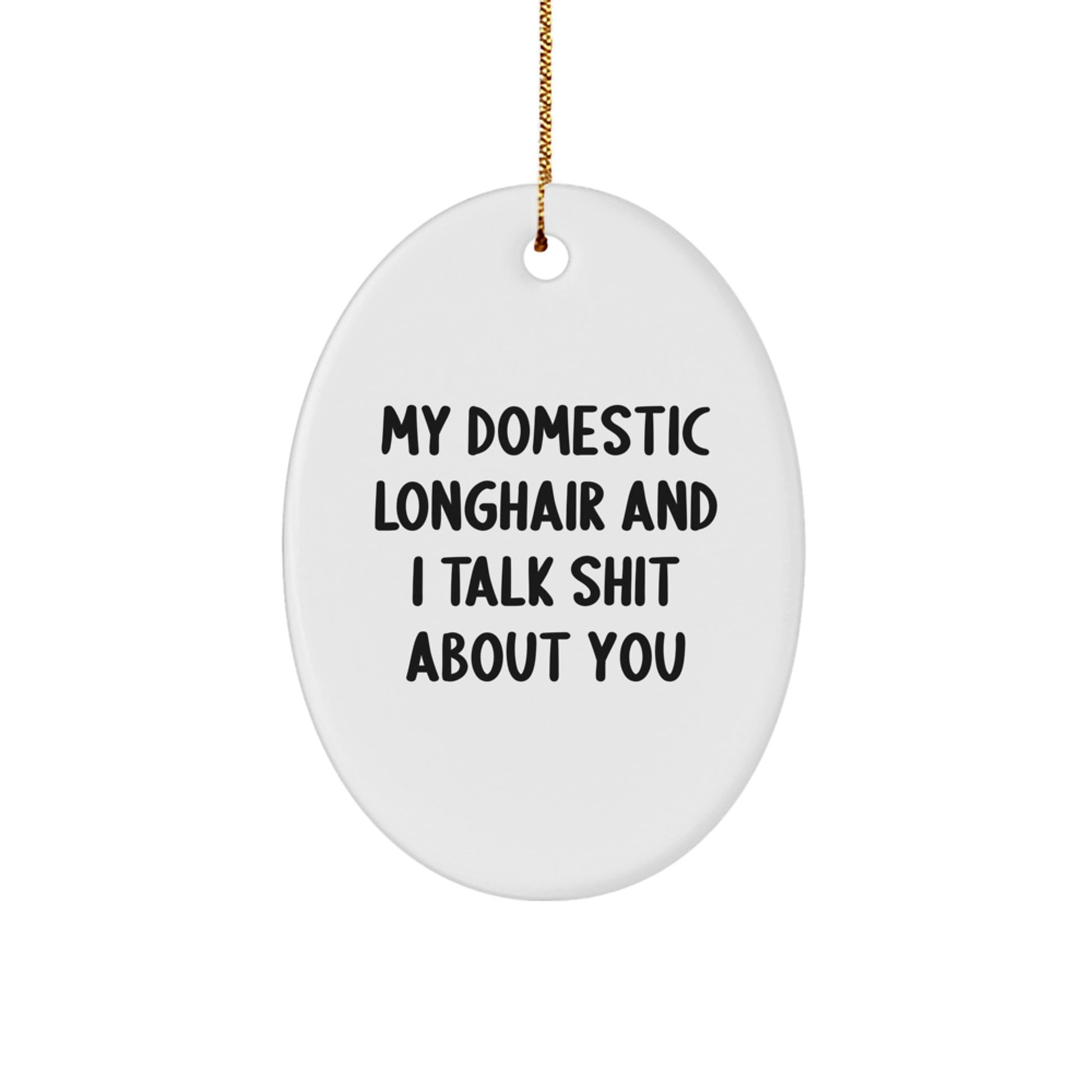 Funny Domestic Longhair Cat Gifts from Women for Men, Oval Ornament with 'My Domestic Longhair And I Talk Shit About You' Quote, Christmas Unique Gift - Image 1