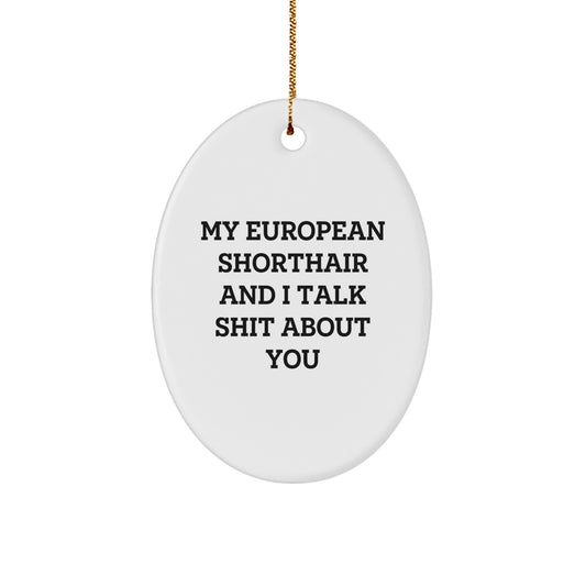 Funny European Shorthair Cat Oval Ornament Gifts from Friends for Christmas - Image 1