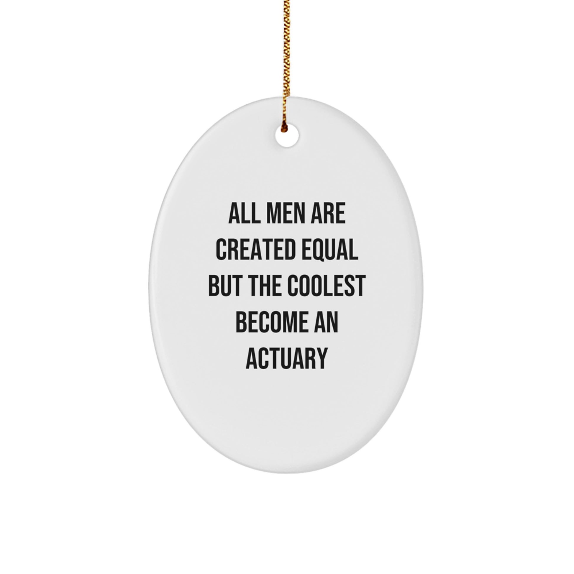 Funny Actuary Gifts for Men, Oval Ornament with 'All Men Are Created Equal But The Coolest Become An Actuary' Quote, Christmas Unique Gifts from Friends to Family - Image 1