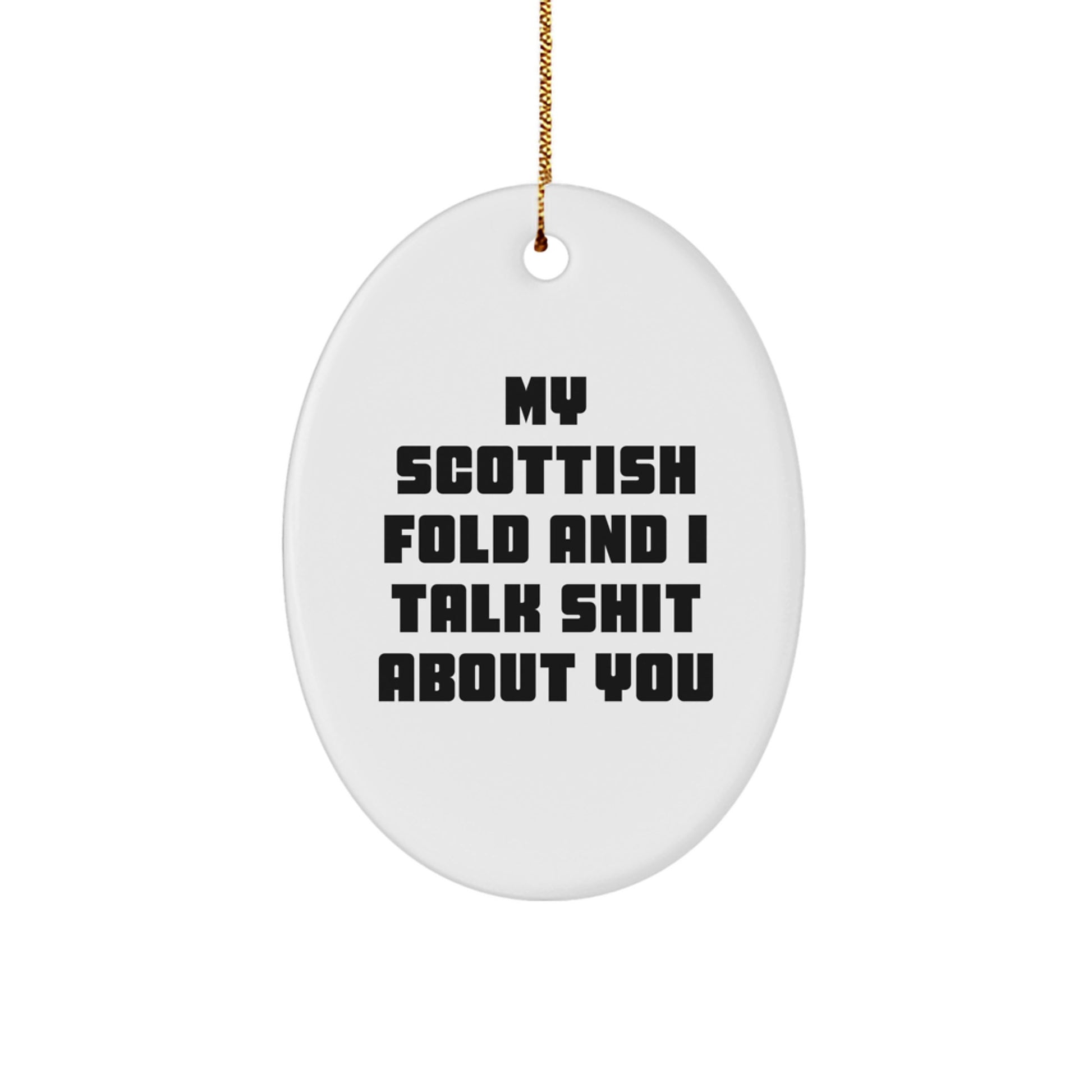 Funny Scottish Fold Cat Gifts for Friends Christmas Oval Ornament, Gifts from Men to Women, Scottish Fold Cat Lover - Image 1