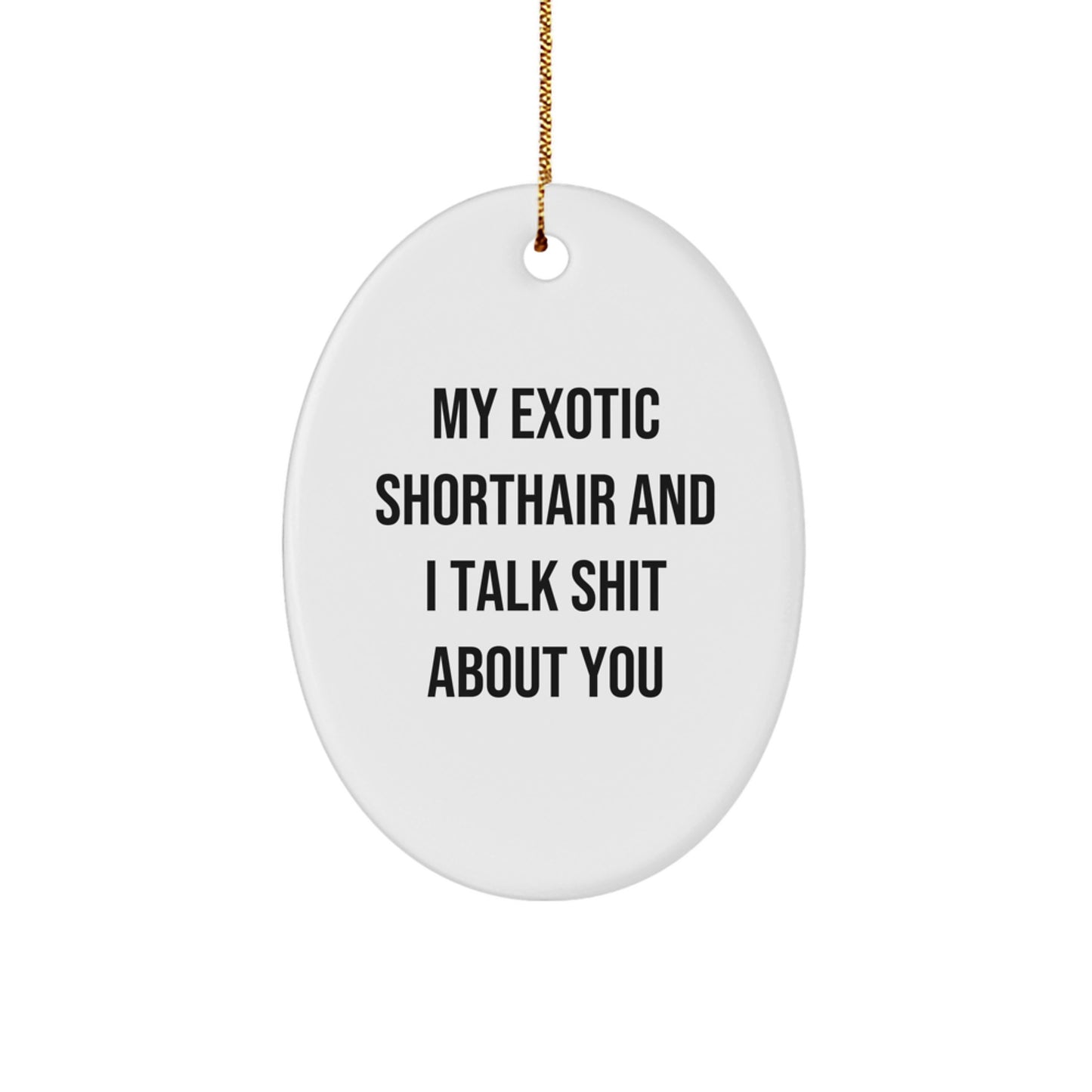 Funny Exotic Shorthair Cat Oval Ornament Gifts from Friends for Exotic Shorthair Cat Enthusiast - My Exotic Shorthair And I Talk Shit About You Humorous Cat Lover Gift - Image 1