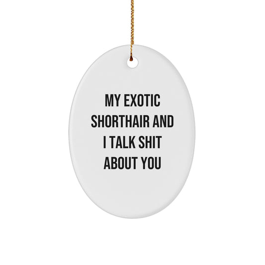 Funny Exotic Shorthair Cat Oval Ornament Gifts from Friends for Exotic Shorthair Cat Enthusiast - My Exotic Shorthair And I Talk Shit About You Humorous Cat Lover Gift - Image 1