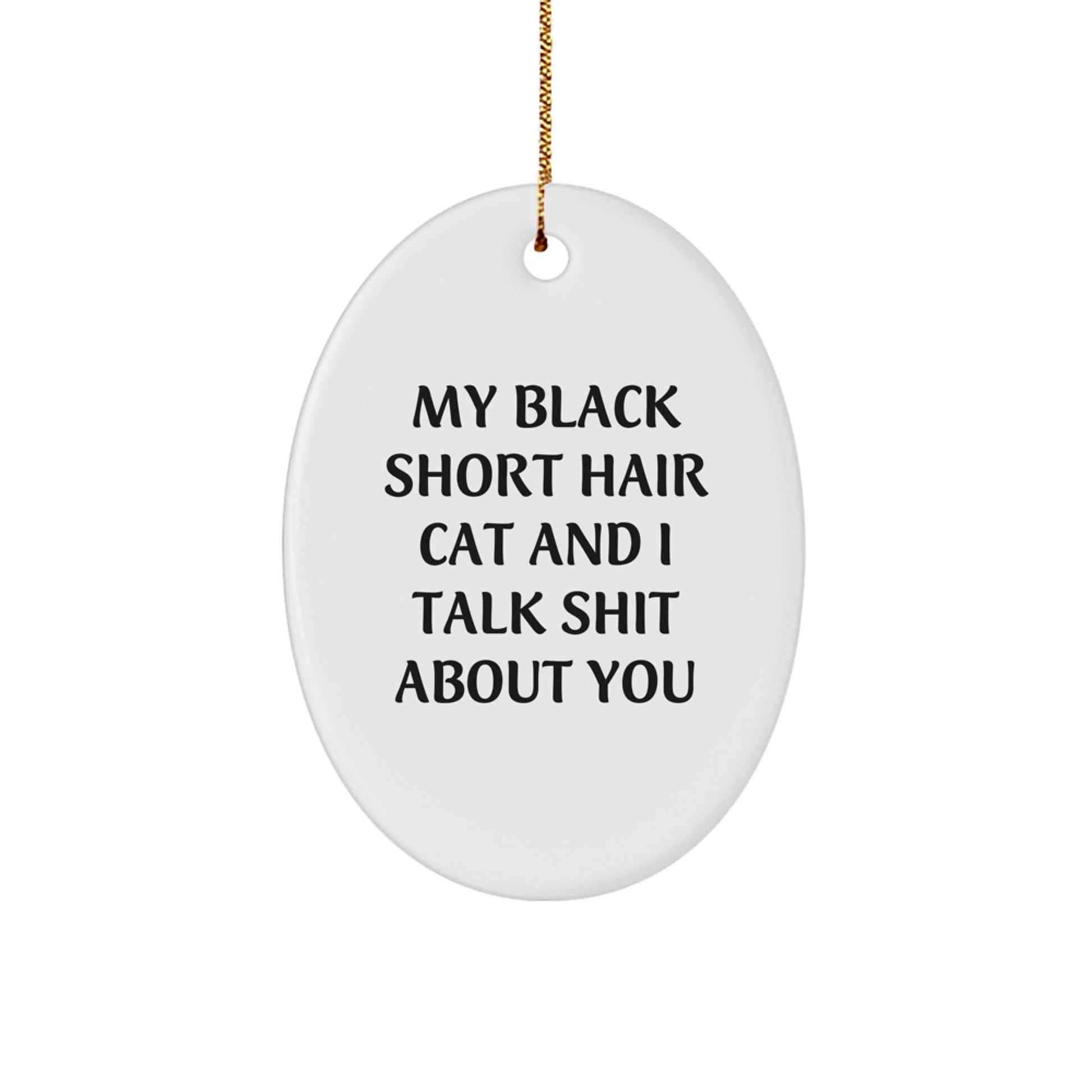 Funny Black Short Hair Cat Oval Ornament Gifts from Friends for Black Short Hair Cat Lovers - Image 1