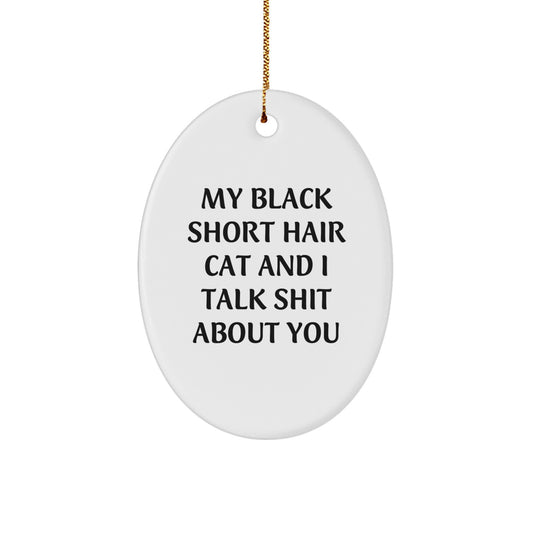 Funny Black Short Hair Cat Oval Ornament Gifts from Friends for Black Short Hair Cat Lovers - Image 1