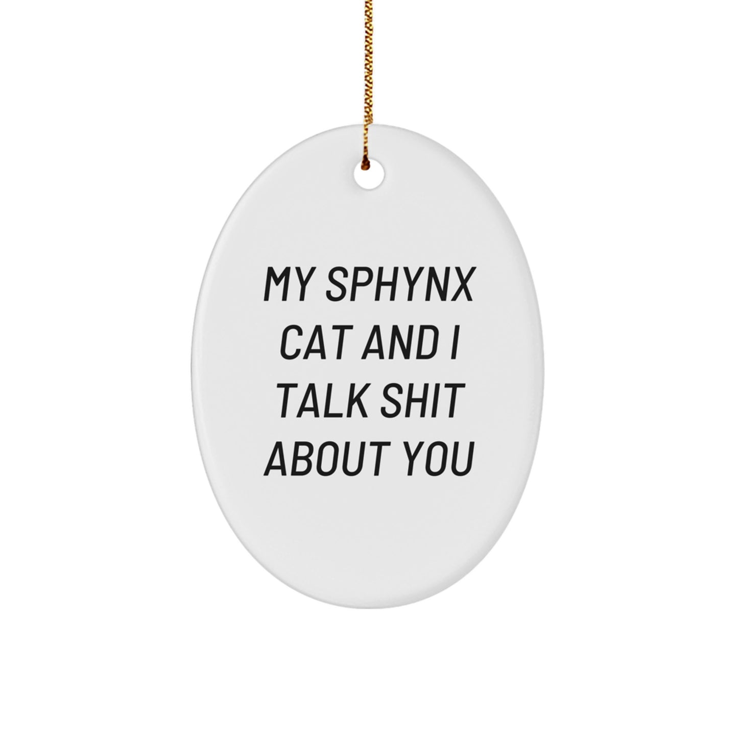 Funny Sphynx Cat Gifts from Men to Friends for Christmas Unique Oval Ornaments - Image 1