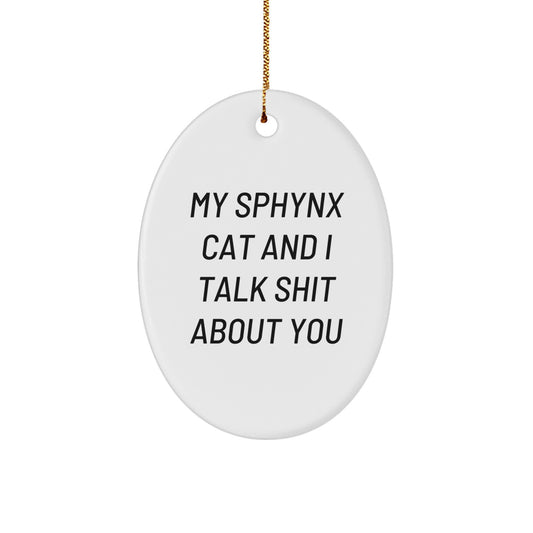 Funny Sphynx Cat Gifts from Men to Friends for Christmas Unique Oval Ornaments - Image 1