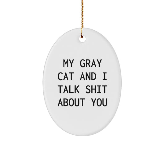 Gray Cat Lover Gifts from Men, Women, or Friends - Funny Oval Ornament for Christmas Unique Gifts, Gray Cat Enthusiasts, and Cat Parents - Image 1