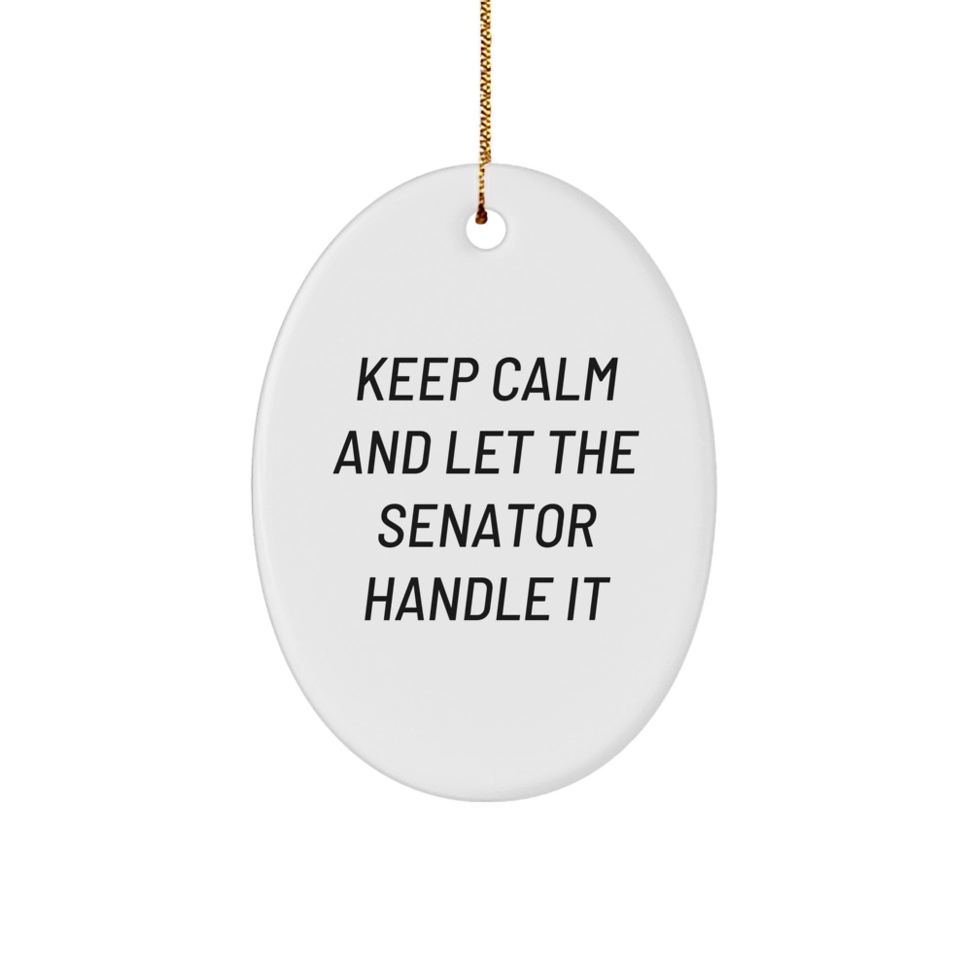Funny Senate Gifts for Men - Keep Calm And Let The Senator Handle It Oval Ornament, Senator Christmas Unique Gifts from Family Friends - Image 1